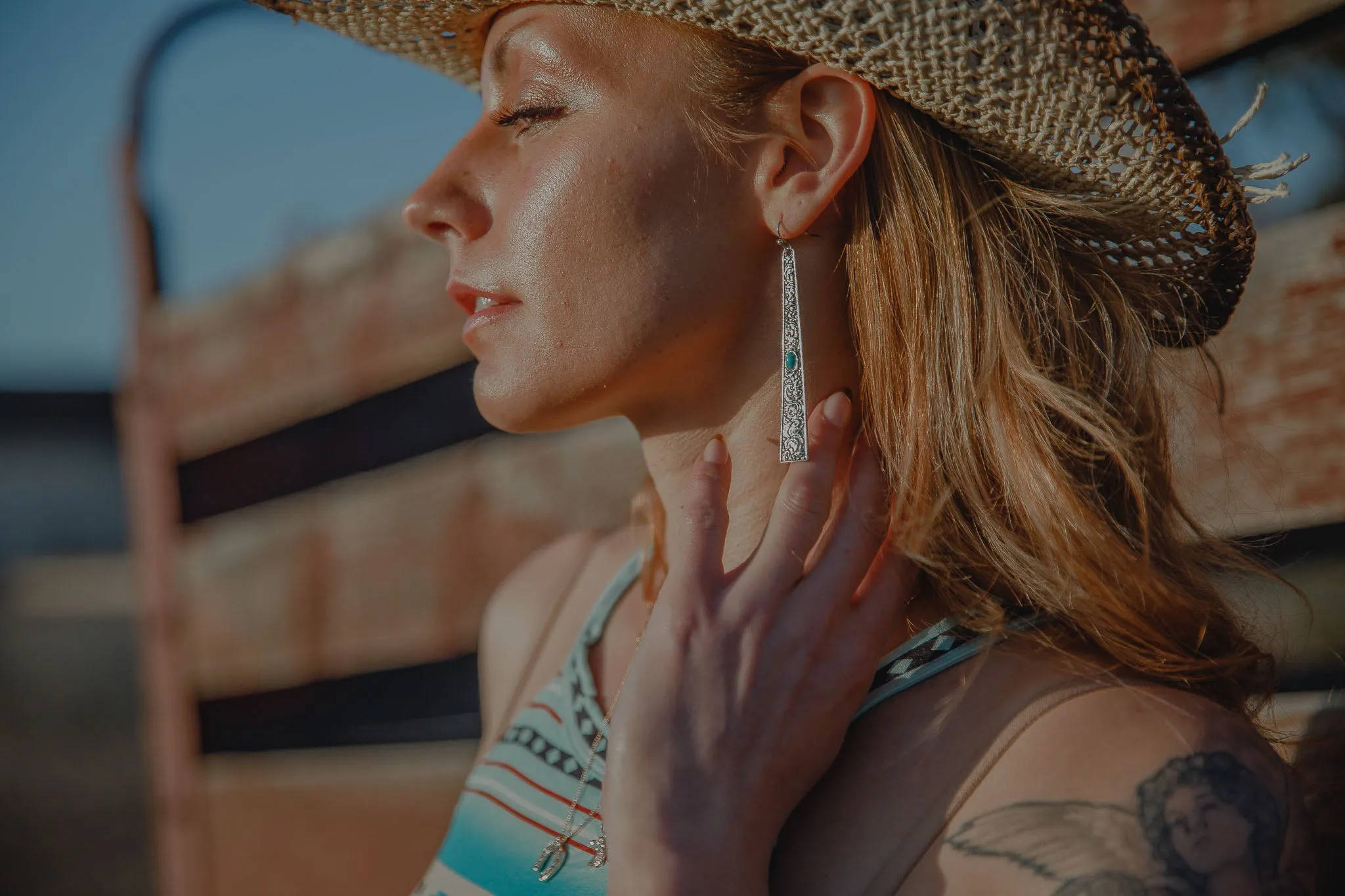 Western Turquoise Long Earrings