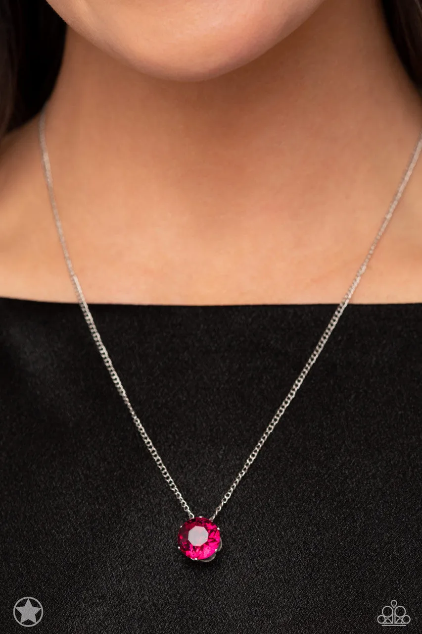 What a Gem - Pink - Oversized Rhinestone Dainty Paparazzi Short Necklace