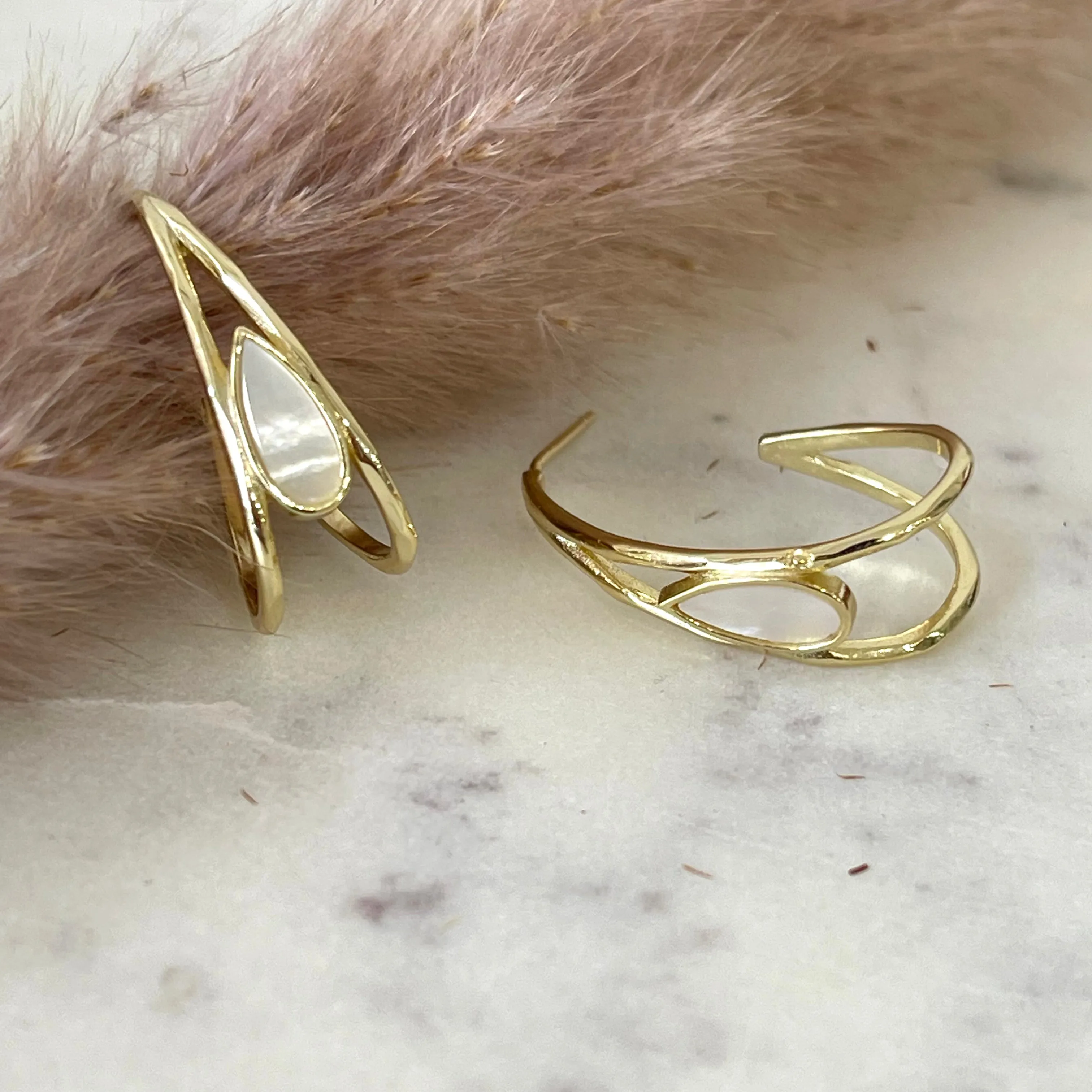 White Abalone Hoop Earrings