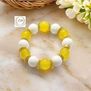 White Alabaster & Lemon Quartz Gemstone Beaded Bracelet