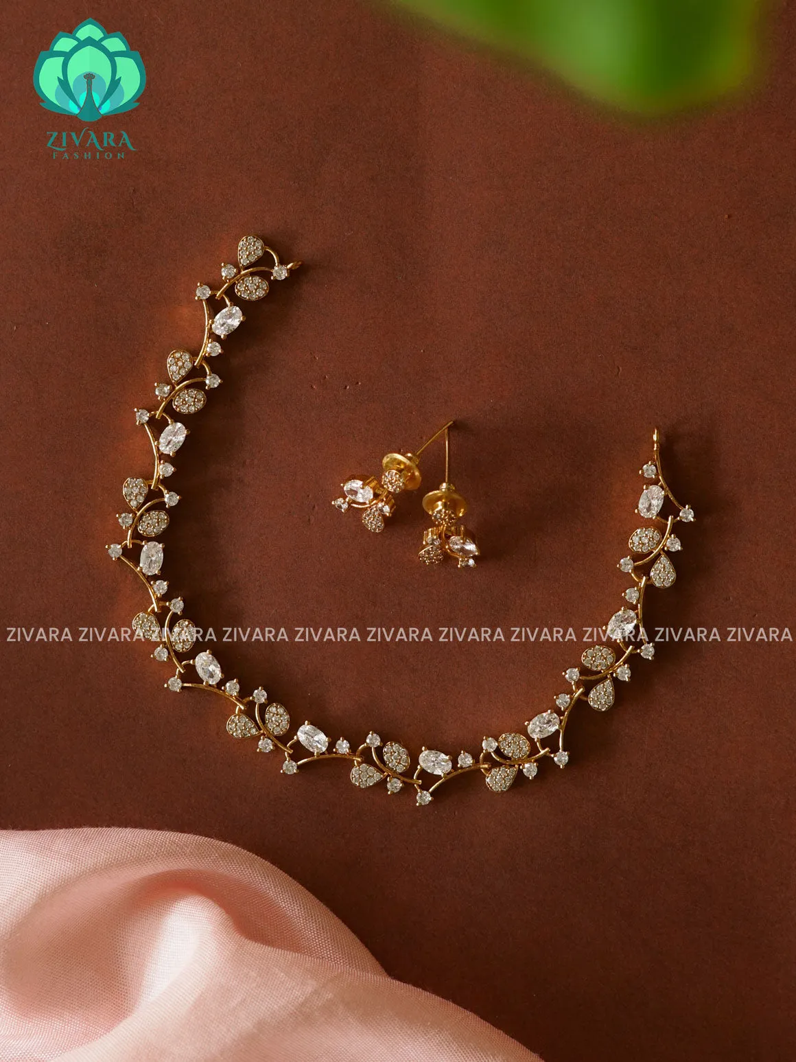WHITE KIDS FRIENDLY SMALL SIZE LEAF  - stylish and minimal elegant neckwear with earrings- Zivara FashioN