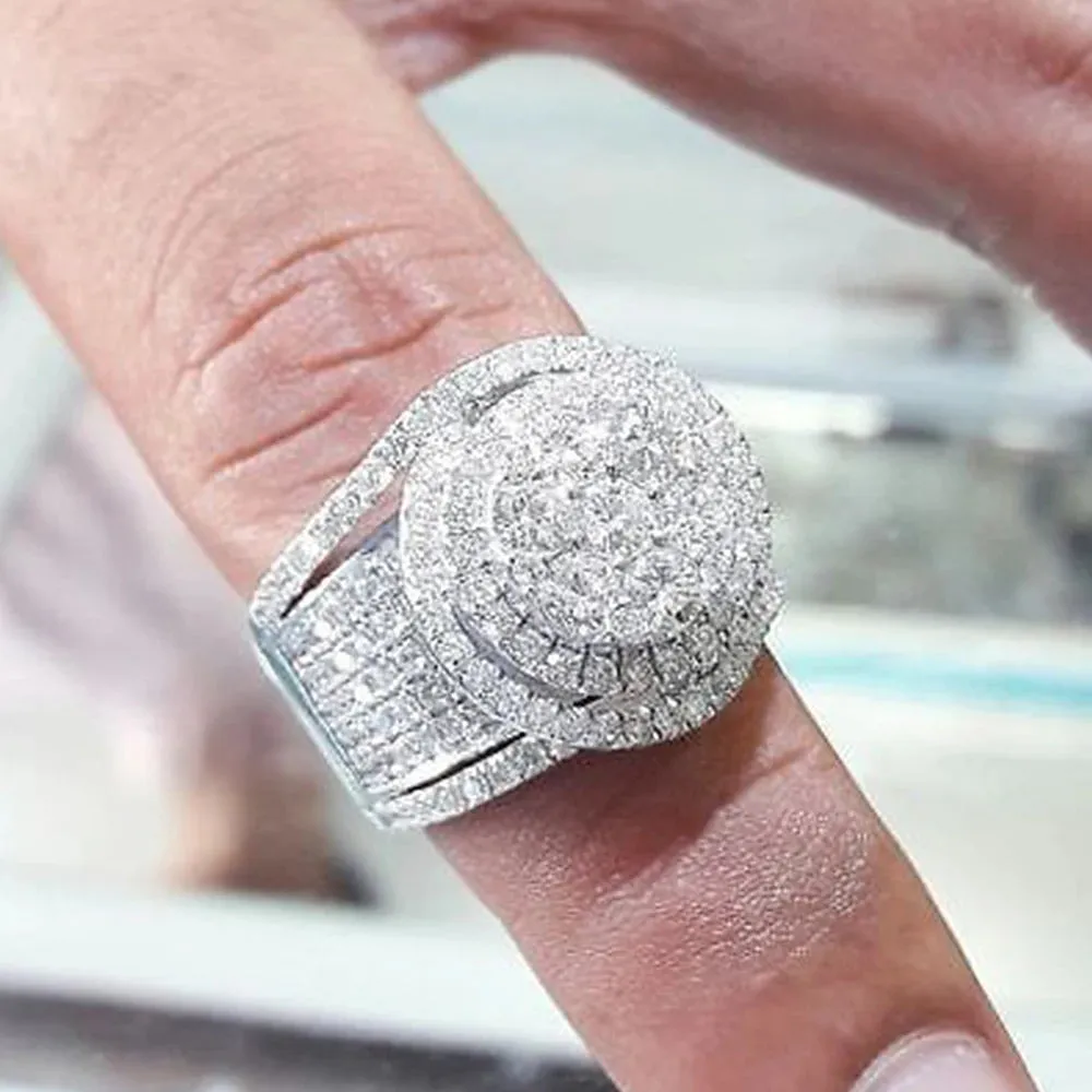 Wide Promise Rings for Women Pull Paved CZ Sparkling Wedding Bands Rings Silver Color/Gold Color