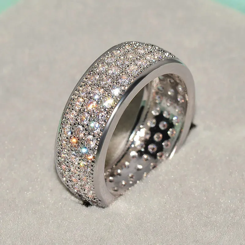 Wide Promise Rings for Women Pull Paved CZ Sparkling Wedding Bands Rings Silver Color/Gold Color