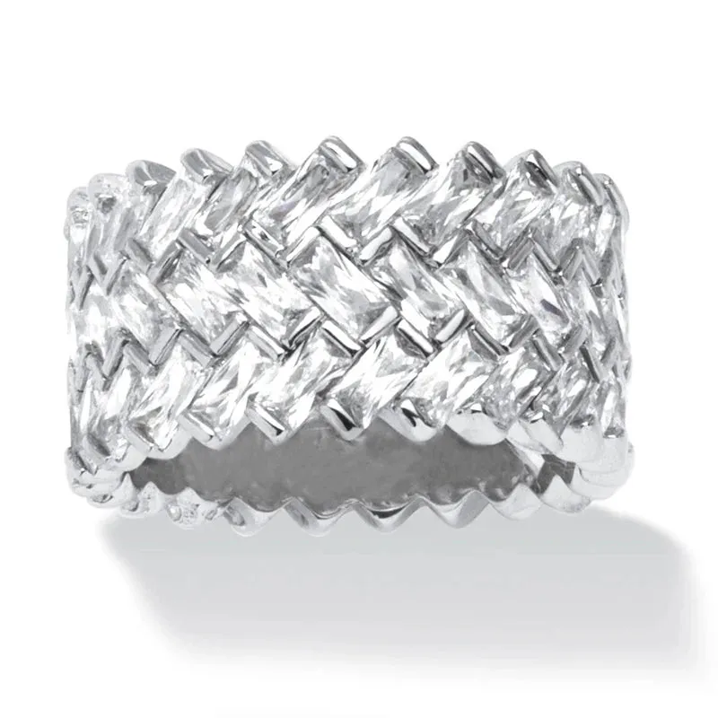 Wide Promise Rings for Women Pull Paved CZ Sparkling Wedding Bands Rings Silver Color/Gold Color
