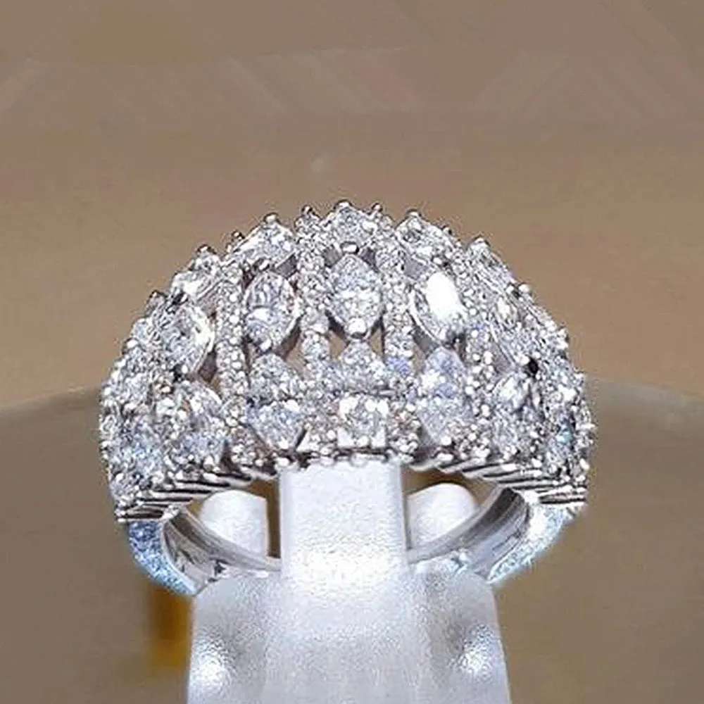 Wide Promise Rings for Women Pull Paved CZ Sparkling Wedding Bands Rings Silver Color/Gold Color