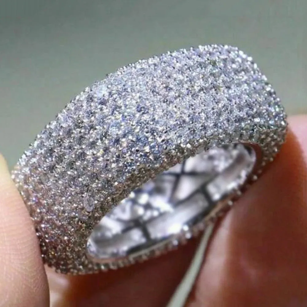 Wide Promise Rings for Women Pull Paved CZ Sparkling Wedding Bands Rings Silver Color/Gold Color
