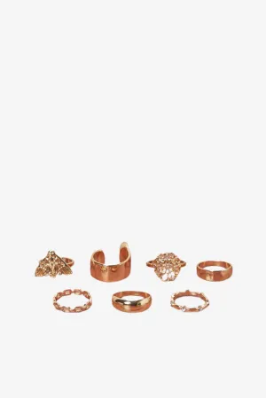 Women Gold Embellished Ring Set (7 Piece)