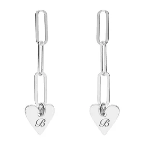 Womens chain drop heart personalised earrings Silver