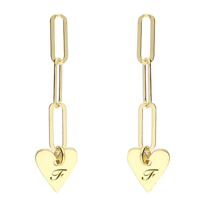Womens chain drop heart personalised earrings Silver