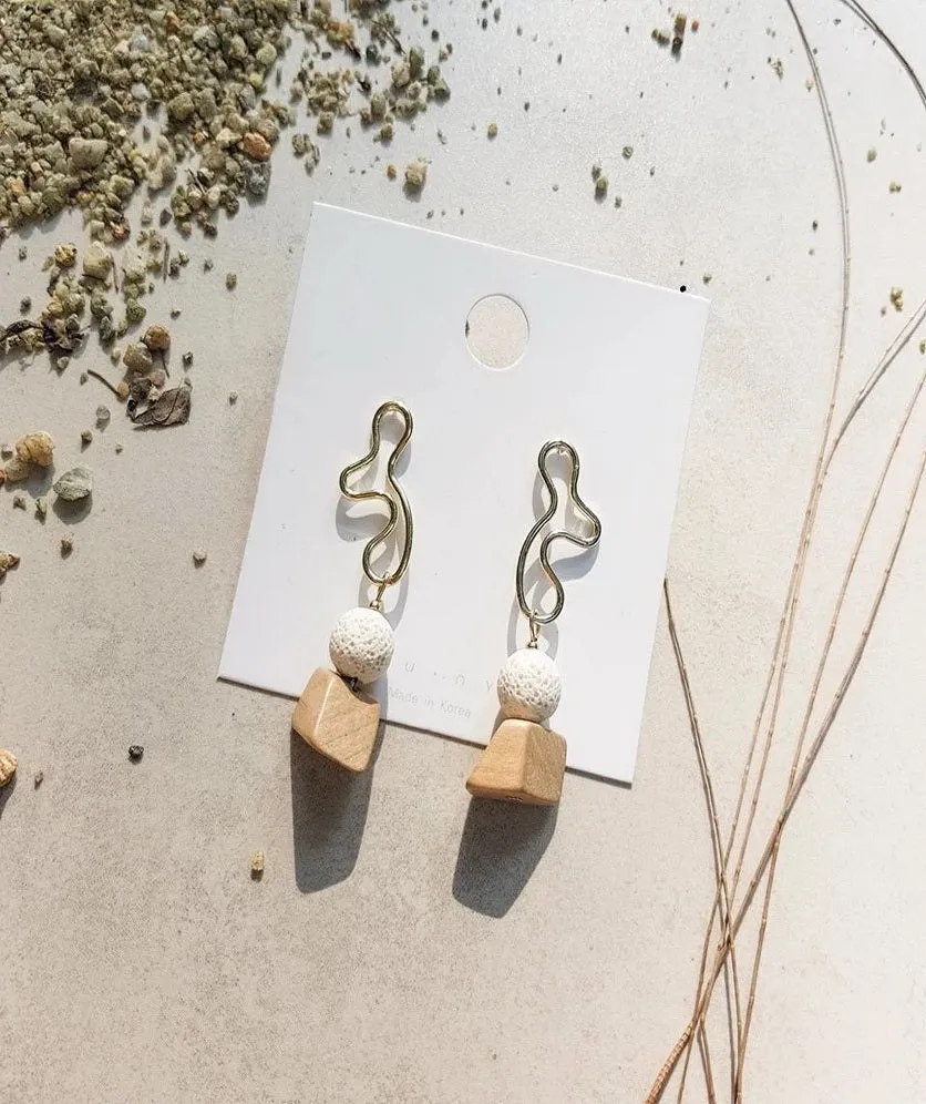 Wood Geometry Drop Earrings Statement Vintage Bohemian Abstract
