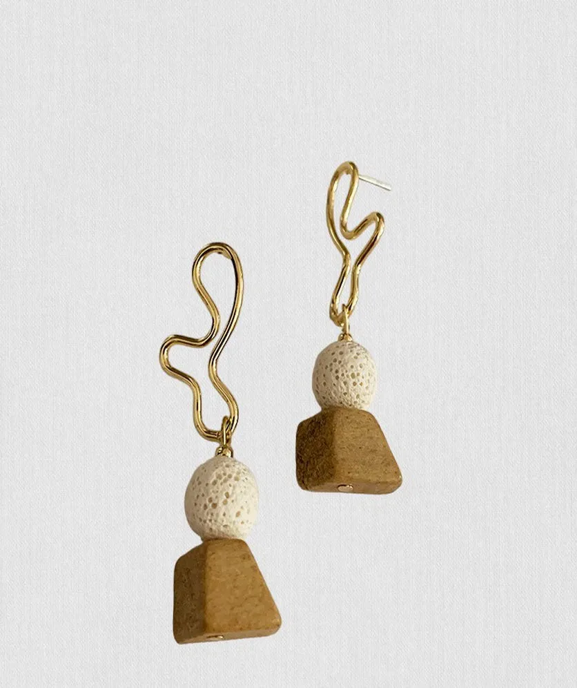 Wood Geometry Drop Earrings Statement Vintage Bohemian Abstract