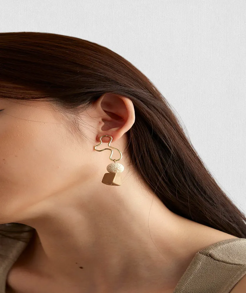 Wood Geometry Drop Earrings Statement Vintage Bohemian Abstract