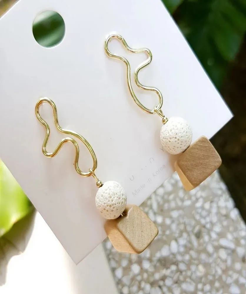 Wood Geometry Drop Earrings Statement Vintage Bohemian Abstract