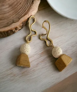 Wood Geometry Drop Earrings Statement Vintage Bohemian Abstract