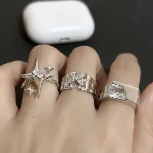 Y2K Irregular Crystal Rings with Unique Star Design