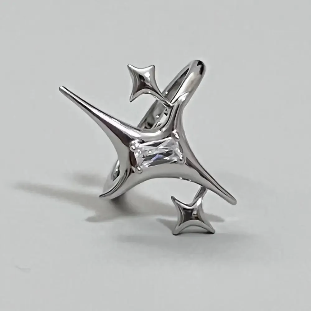 Y2K Irregular Crystal Rings with Unique Star Design