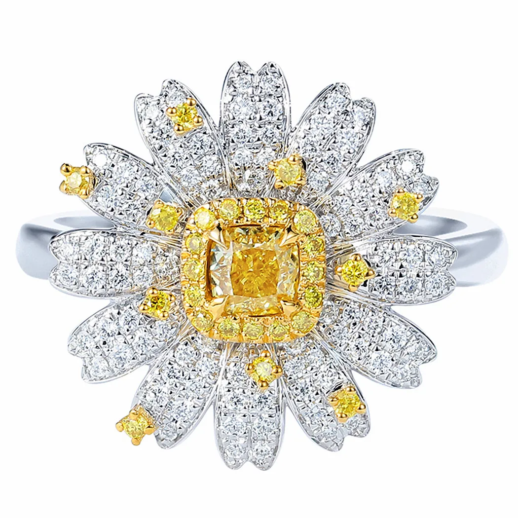 Yellow Diamond Daisy Flower Ring