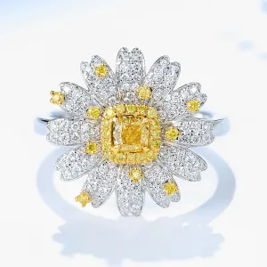 Yellow Diamond Daisy Flower Ring