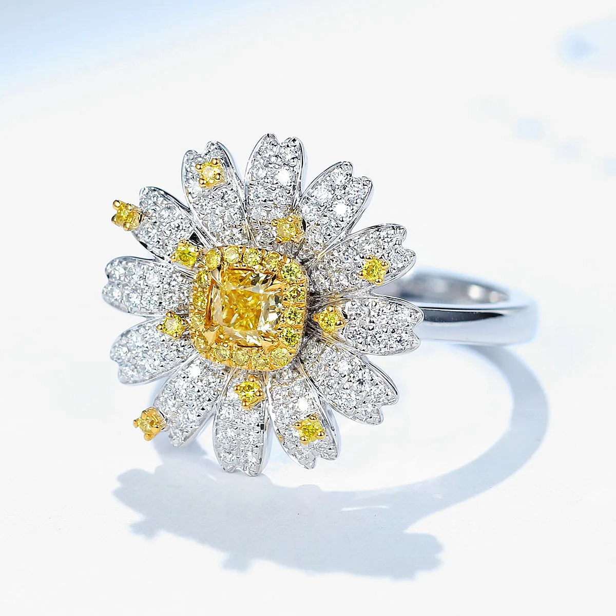 Yellow Diamond Daisy Flower Ring