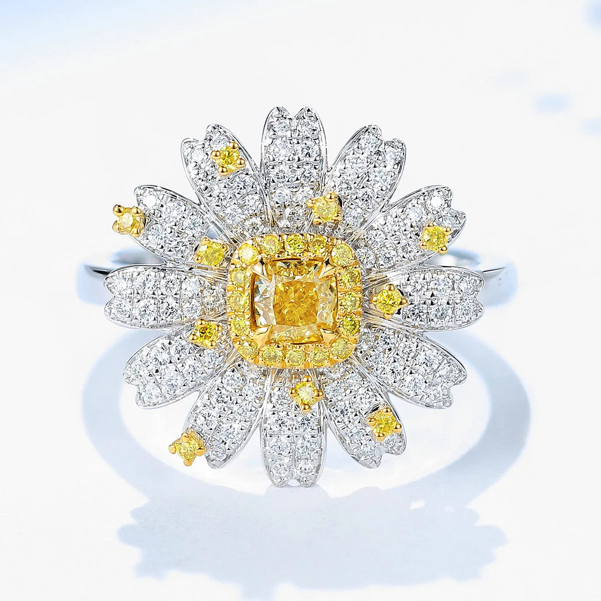 Yellow Diamond Daisy Flower Ring