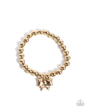 Young Lady - Gold - Beaded Bow Paparazzi Stretchy Bracelet