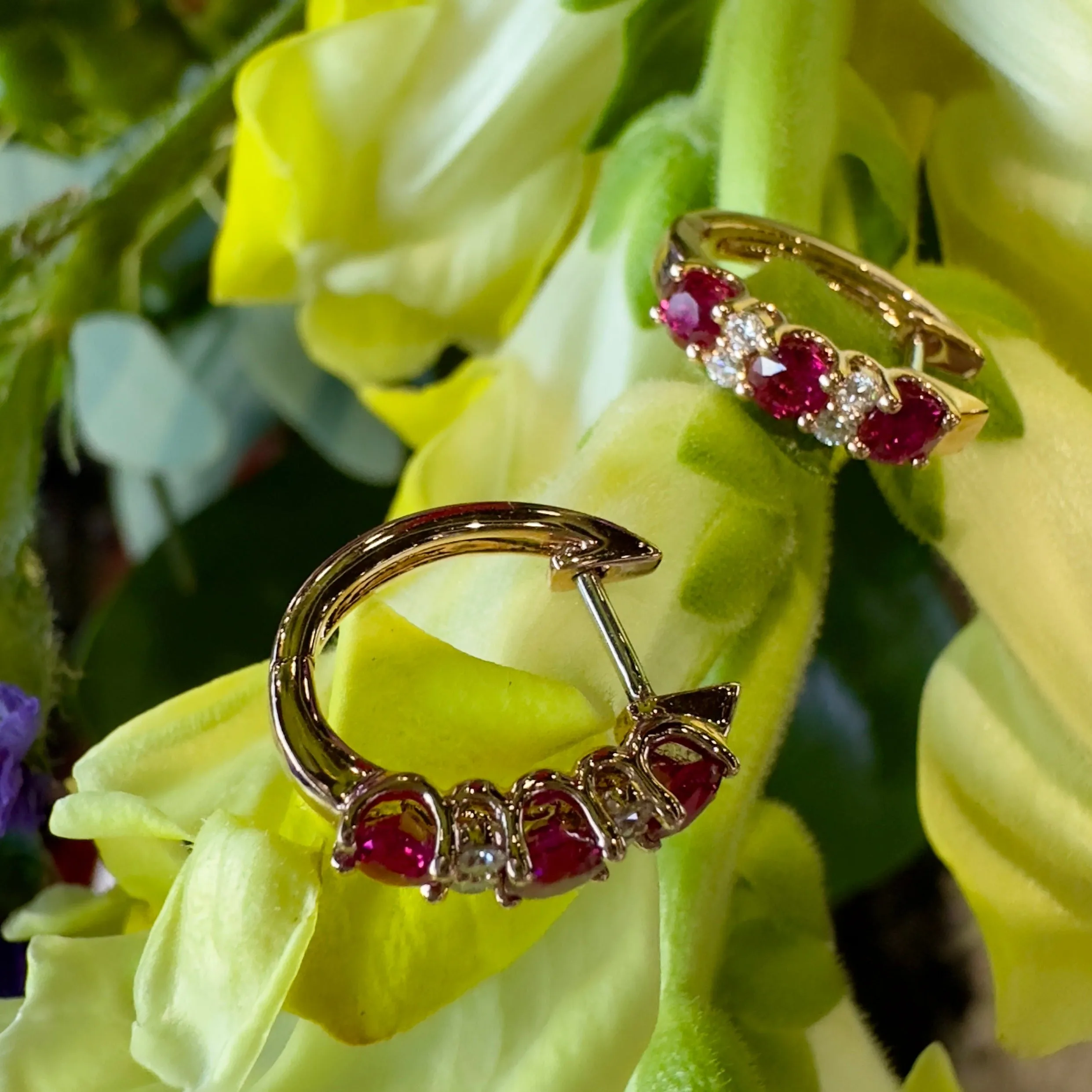 Zeghani Diamond Ruby 14K Rose Gold Huggie Hoop Earrings ZE728-R