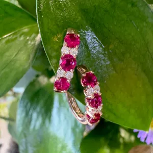 Zeghani Diamond Ruby 14K Rose Gold Huggie Hoop Earrings ZE728-R