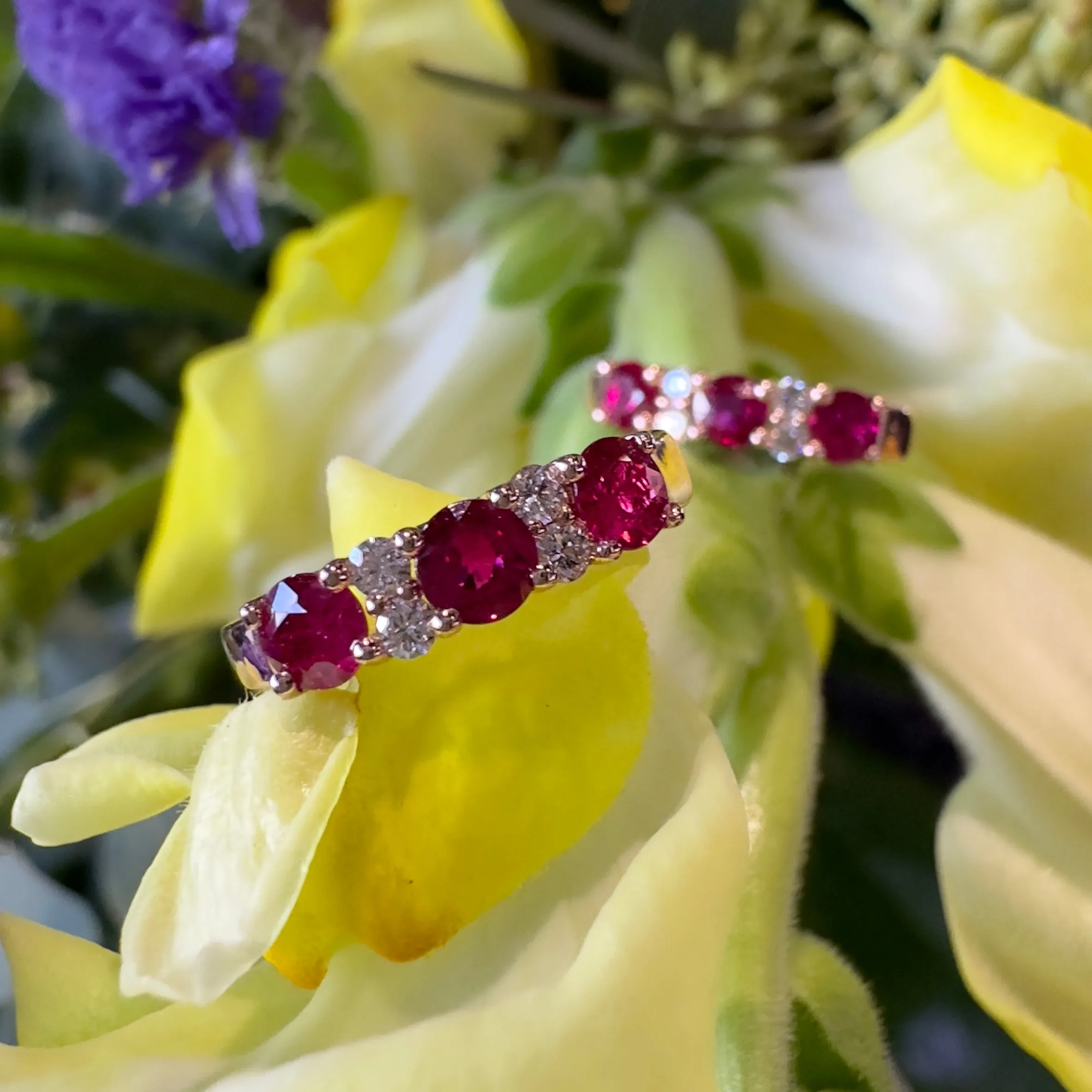 Zeghani Diamond Ruby 14K Rose Gold Huggie Hoop Earrings ZE728-R