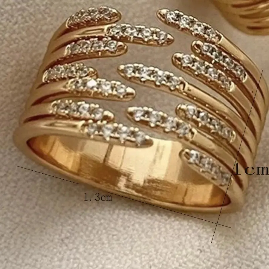 Zircon Double Crossed Shape Rings For Women Gold Plated Stainless Steel Cross Ring Luxury Wedding Couple Rings Aesthetic Jewelry