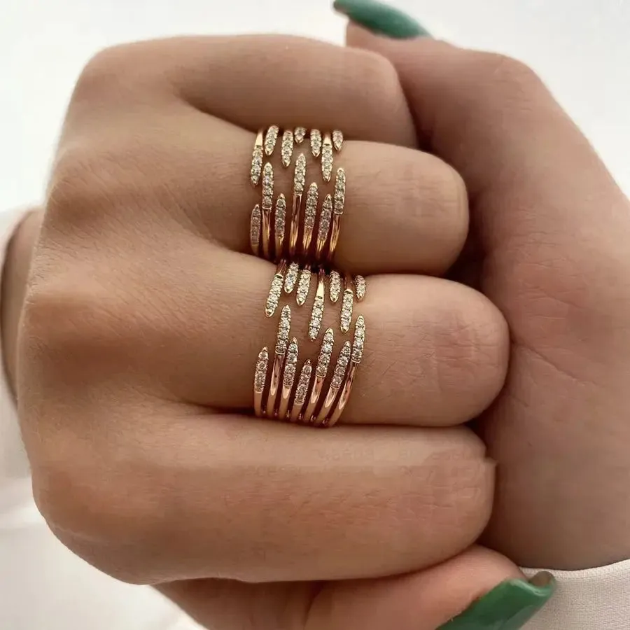 Zircon Double Crossed Shape Rings For Women Gold Plated Stainless Steel Cross Ring Luxury Wedding Couple Rings Aesthetic Jewelry